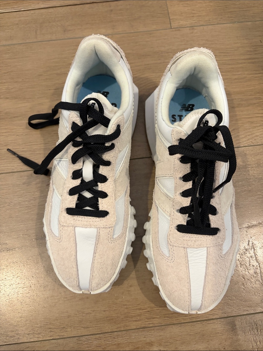 New Balance Women’s Cream & White Athletic Sneakers with Black Laces